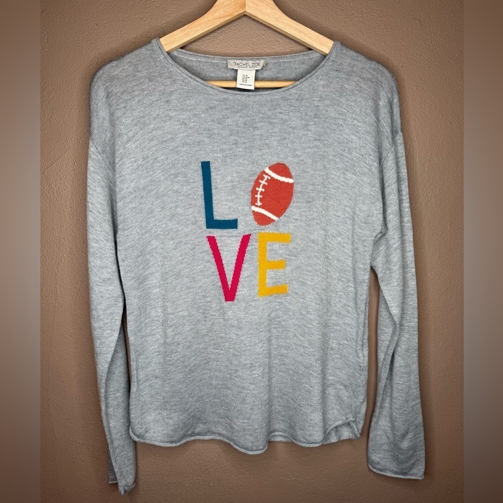Rachel Zoe Love Football 🏈 Knit Crew Neck Sweater NFL Sundays Go Sports Medium